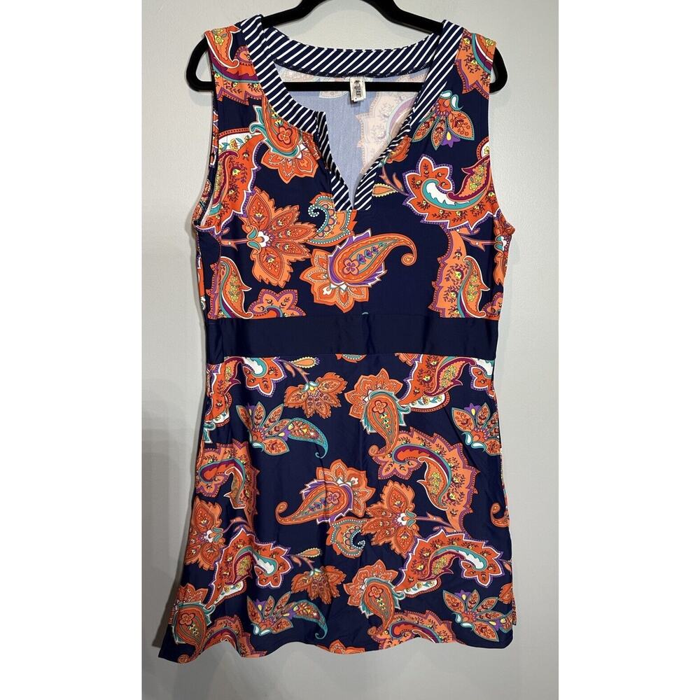 Mazu Swim Swimsuit Coverup/Dress Paisley Pattern Womens Size 1X Navy Blue/Orange
